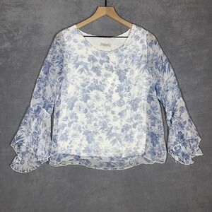 Viola Borghi Blouse Womens Medium Silk Floral Bell Sleeve Made in Italy Elegant